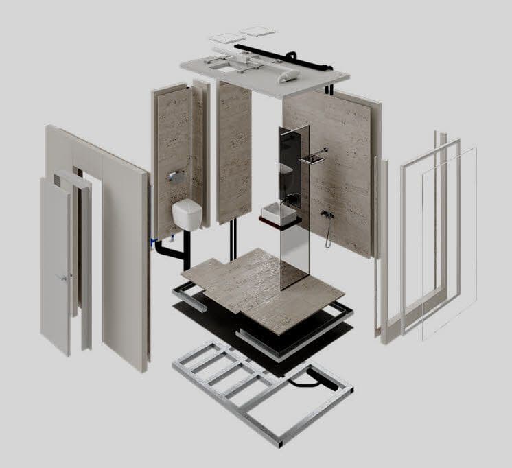 Rozložený modul prefabrikované koupelny